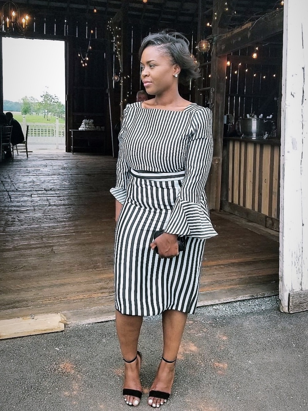 Eva Mendes striped dress bell sleeve Size 12